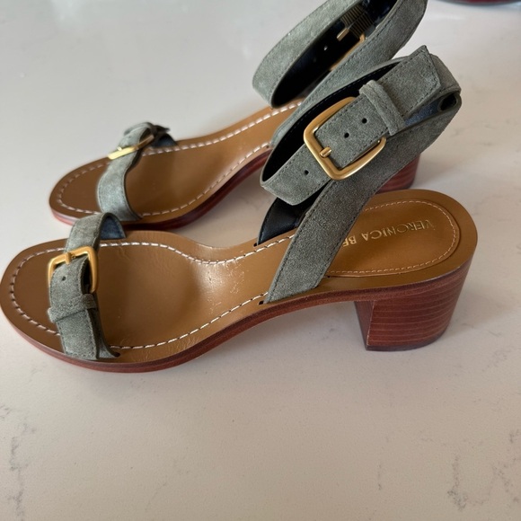 New Veronica Beard Elia Stone Army Green Ankle strap block heel Sandal Size: 6 - Picture 2 of 6